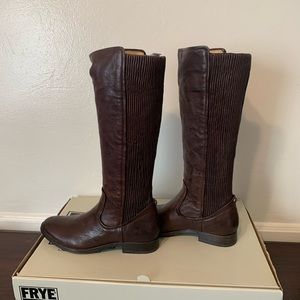 Frye Melissa scrunch brown soft leather knee high boots